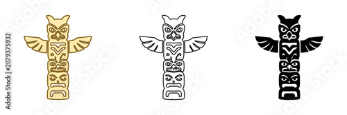 Fotografi Collection of stylized totem pole icons in different artistic styles