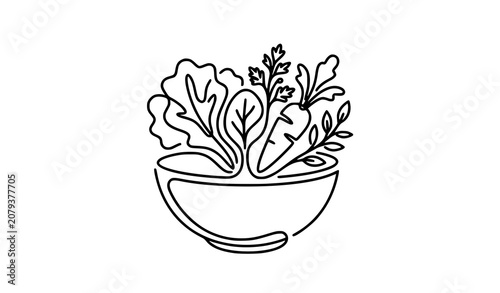 Modern One Line Healthy Salad Bowl Logo Vector for Restaurant and Cafe