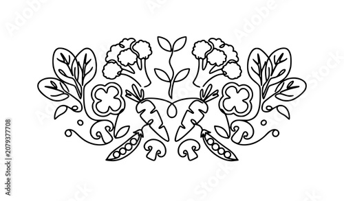 Continuous Line Vegetable Salad Logo for Organic Food Cafe Vector Illustration