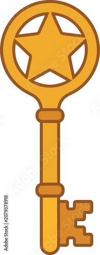Golden vintage style skeleton key featuring a prominent star detail on its ornate handle, symbolizing success, unlocking opportunities, or secret discoveries