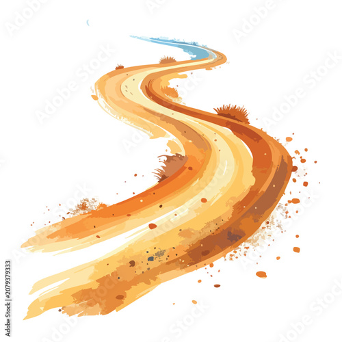 Abstract watercolor winding path illustration with warm orange and yellow paint strokes.