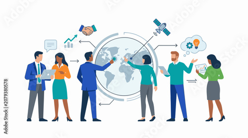 Global business team collaborates on international projects data analysis and innovation