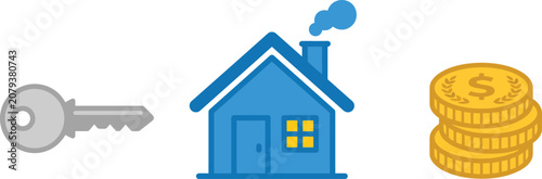 Real Estate Investment Concept with House Key and Gold Coins for Mortgage and Property Buying