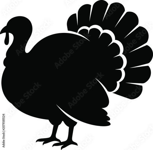 Black Silhouette of a Turkey Bird for Thanksgiving and Autumn Harvest Celebrations