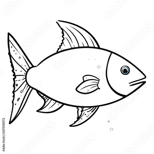 Simple line art illustration of a cute cartoon fish.