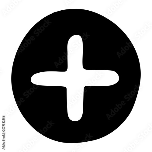 A hand-drawn plus icon inside a circle for adding new items or creating content.