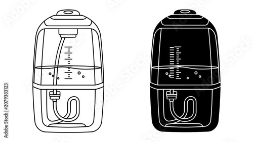 Bild auf Leinwand Humidifier Illustration Set: A set of illustrations depicting a humidifier, one in line art and the other in solid black, showcasing its design and water level indicator