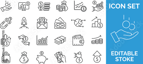 Valokuva Money and finance icon set editable stroke represents financial growth and investment