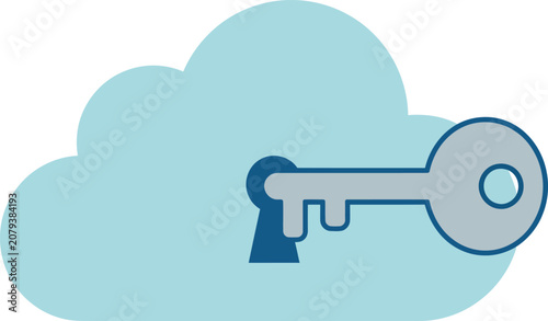 Secure Cloud Computing Concept Illustration Featuring a Digital Key Inserting Into a Cloud Symbol for Data Privacy and Network Security Solutions