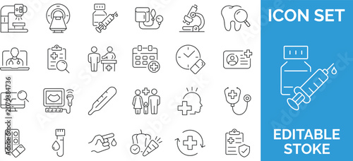 Bild auf Leinwand Medical line icon set, health care and hospital symbols, medicine and pharmacology signs, editable stroke