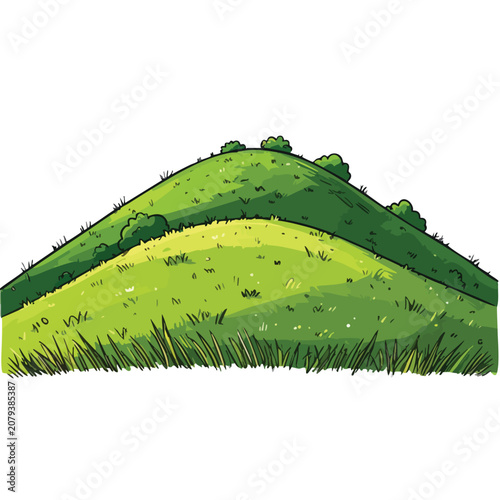 Illustration of a grassy green hill landscape element.