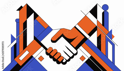 Business handshake, partnership agreement, corporate contract, teamwork illustration