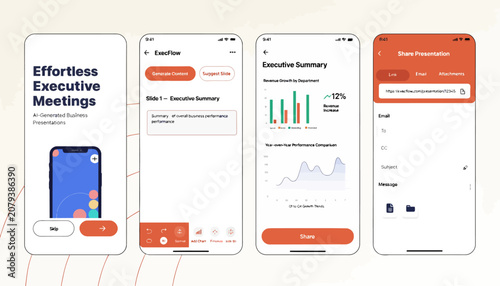 Business meeting app, executive dashboard, mobile interface, productivity tool, corporate software