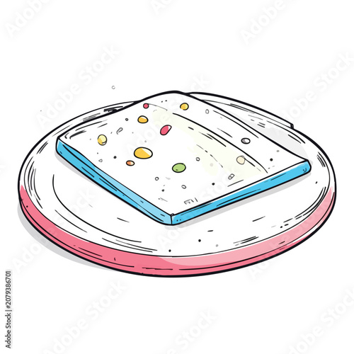 Cartoon Illustration of a Single Slice of Bread with Colorful Toppings on a Plate.