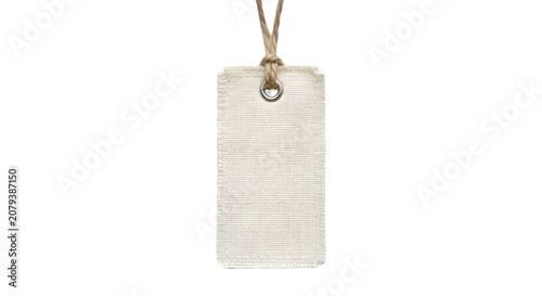 Blank Fabric Price Tag with Twine String Isolated on Transparent Background PNG.