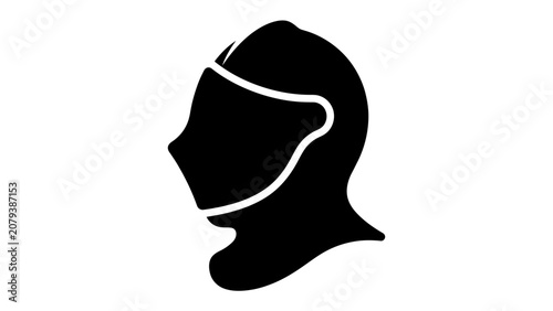 Billede på lærred Knight Helmet Icon: A stylized, graphic illustration of a knight's helmet, rendered in bold black silhouette against a clean white background
