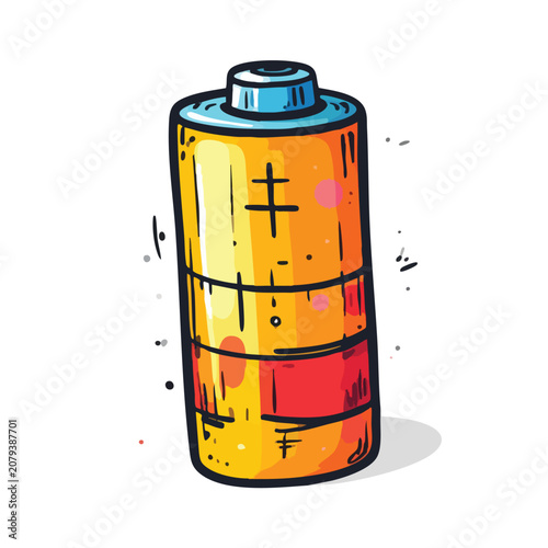 Colorful Hand Drawn Illustration of a Low Battery Energy Icon.