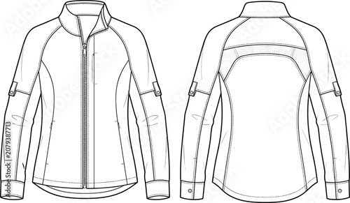 Fotografie Technical flat sketch of jacket with stand collar, full front zipper, zip chest