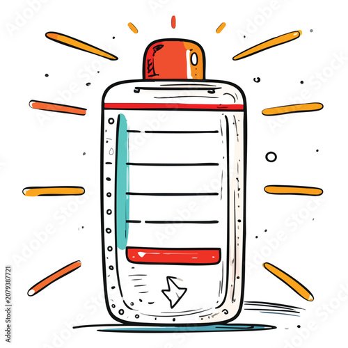 Doodle style illustration of a smartphone charging with an alert notification.