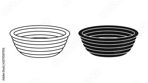 Bild auf Leinwand Basket and Bowl Outline: Simple graphic representation of a woven basket and a bowl in outline style, showcasing clean lines and minimalist design