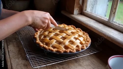 Baking a beautiful sweet lattice pie
