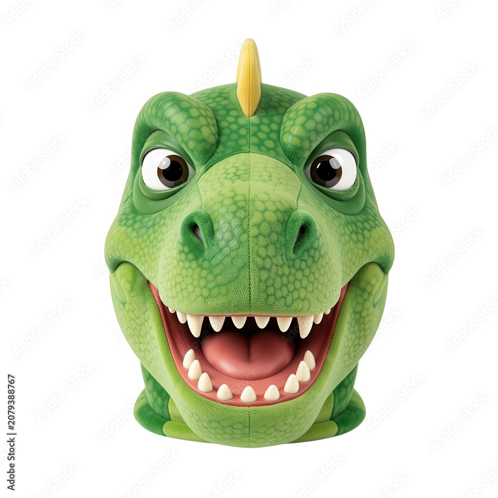 Fototapeta premium Green Cartoon Dinosaur Head Isolated