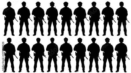 Konstfotografi Uniformed people standing in organized rows isolated on transparent background,
