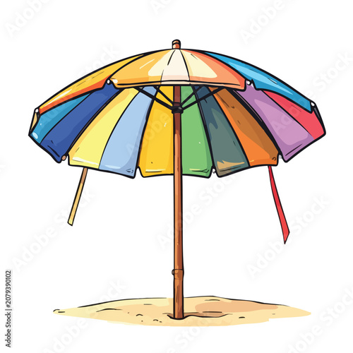 Colorful beach umbrella isolated on white background.