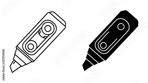 Cuadro en lienzo Correction Tape Duo: A minimalist illustration showcasing two correction tape dispensers, one in outline and the other as a solid silhouette, representing tools for error correction and refinement