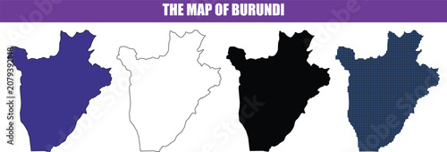 Burundi map outlines in solid fill pattern and contour isolated on white background Vector Silhouette