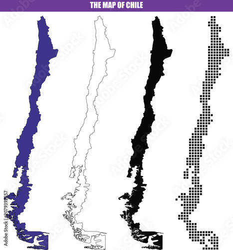 Outline and filled shapes representing the map of Chile during daylight Isolated on white background