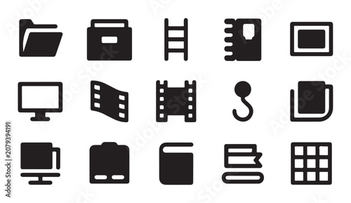 Foto Set of file folder and library related icons in flat vector style for user interface design