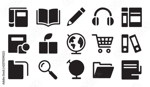 Quadro su tela Education and office supply icons set on transparent background.