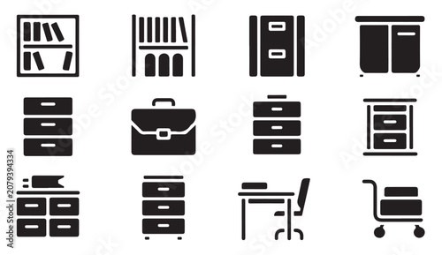 Konstfotografi Office furniture and storage icons on transparent background.