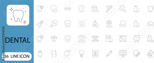 Bild auf Leinwand Dental Line Icons Set On White Background