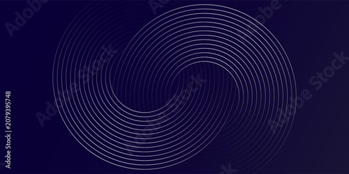 Quadro su tela Abstract dark navy blue background with geometric concentric circular lines