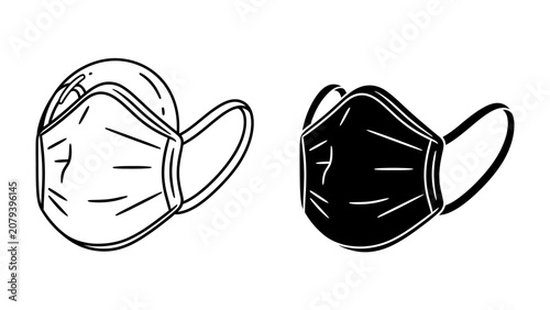 Surgical Mask Duo: A clean line illustration showcasing two surgical masks, one in white and one in black, highlighting their essential design and protective function.