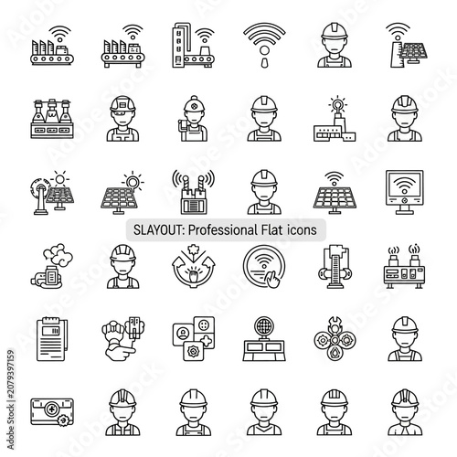 Professional flat icons for industry and technology.