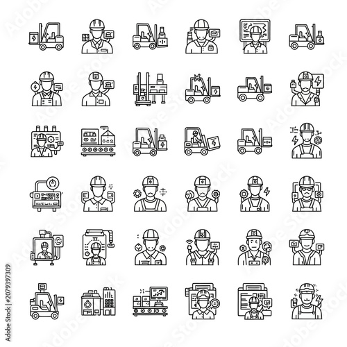 Collection of construction and farming industry icons.