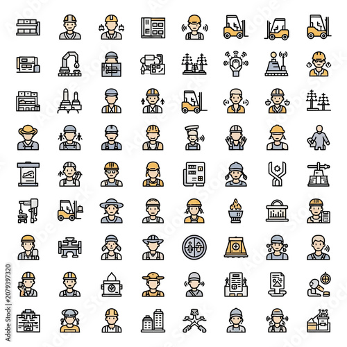 Colorful icons of various professions and activities.