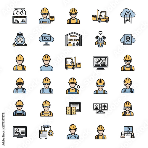 Construction and Industry Workforce Icon Set.