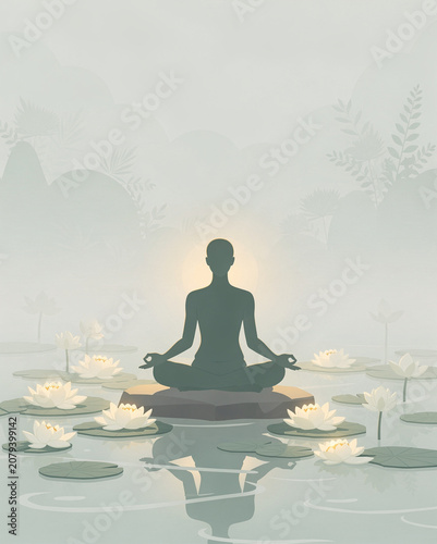 Peaceful Meditation Zen Garden Lotus Wellness Illustration