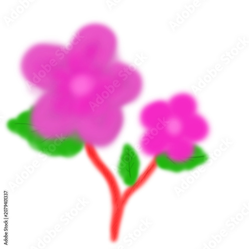 Colorful drawing of pink flowers on red stems.