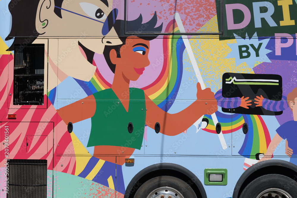 Obraz premium Go Transit Metrolinx sponsored bus-float at Pride Toronto 2026 parade