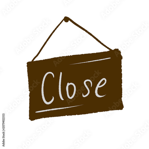 Hanging close sign on wooden board with Close text.