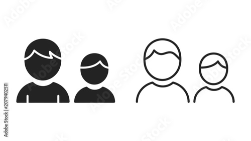 Bild auf Leinwand Family Icon: A simple graphic illustration of two figures, one larger and one smaller, representing a family unit or parent and child in both solid and outline styles