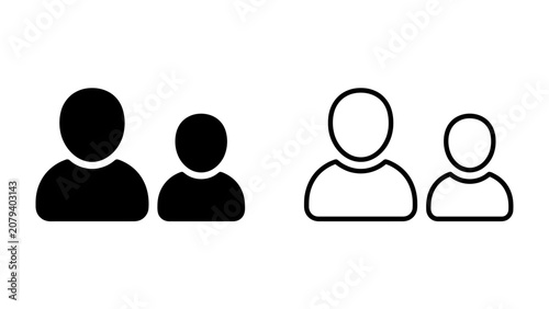 User icon pair, adult and child, black and white: A simple graphic representing two people, one larger and one smaller.