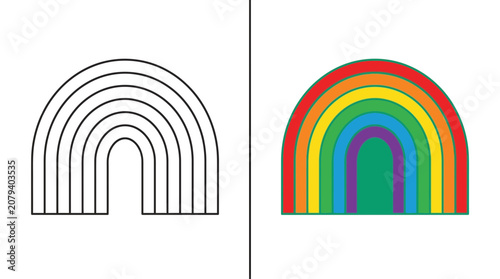Rainbow outline vs full color, contrast, creativity, hope, abstract concept