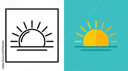 Sunrise Icon and Vector Art. Sun Rising Over Horizon. Flat Design.