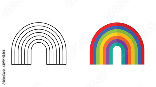 Outline Rainbow vs Colorful Painted Rainbow